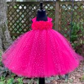 Fuchsia Princess Tutu Dress for Girls - Sparkle Dot Tulle - Floral Bodice - Princess Dress for Toddlers - Tutus for Baby - Birthday Dress Up