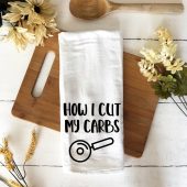 funny kitchen towel - how I cut my carbs pizza cutter flour sack towel - New Years resolution tea towel - housewarming funny hostess gift