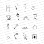 Household Cliparts, Housework, Cleaning, Chores, Kitchenware, Appliances, Electricity, Domestic Life, Black and White Sketch Items, Drawing