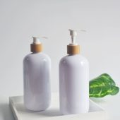 500ml 16oz Natural Bamboo Wooden Soap Dispenser Bottle, Plastic White Conditioner Bottle, Dish Soap Bottle, Bathroom Accessories Decor