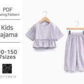 Pattern for Kids] Lovely children pajama set with ruffle, Actual size PDF pattern (PE1234-pajama)