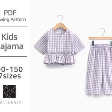 Pattern for Kids] Lovely children pajama set with ruffle, Actual size PDF pattern (PE1234-pajama)