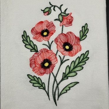 Poppies bouquet Flour Sack Towel. Machine embroidered. Farmhouse decor. Spring decor. Flowers. Flower towel.