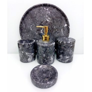 Natural marble bathroom set, 5 pieces, Tiger Dark Gray-Silver marble bath set, home gifts, gifts for her