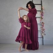 Burgundy family look, Pregnant Mommy and Me Matching Dress, Maternity look, Family Matching Dresses, Mom and Daughter Outfit, Family set