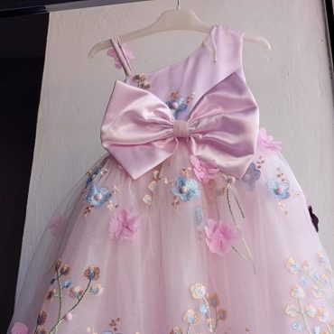 Pink Powder Sleeveless  Flower Dress, Birthday Tulle Dress For Children, Toddler Tulle Dress, Floral Baby Dress, Dainty Designer Dress