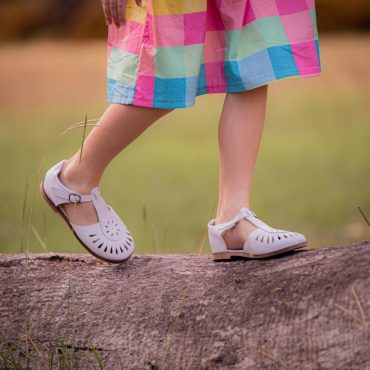 Fleur premium bright white leather sandal, with FREE storage bag || Toddler || Child || Youth ||