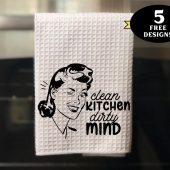 Retro Housewife Kitchen Towel png, Clean Kitchen Dirty Mind towel png, Funny Retro towel sublimation design, towel png