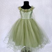 FL 2 Layer Sage Fairy Wings Gown Infant Junior Flower Girl Pageant Holiday Photoshoot Birthday Easter Spring Chic Princess 2 4 6 8 10 12 14