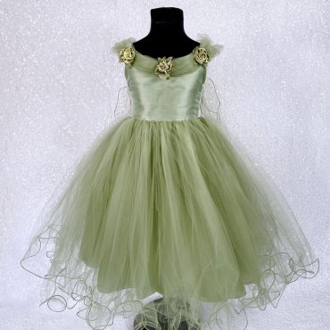 FL 2 Layer Sage Fairy Wings Gown Infant Junior Flower Girl Pageant Holiday Photoshoot Birthday Easter Spring Chic Princess 2 4 6 8 10 12 14
