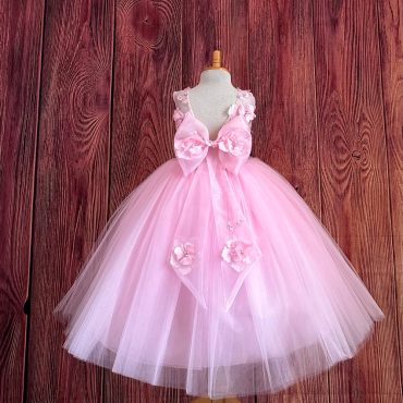 Pink Floral Embroidery V-Back Tulle Ankle Length Summer Spring Easter Wedding Flower Girl Birthday Princess Pageant Toddler Girl Dress