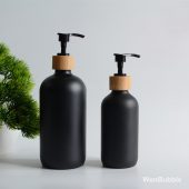 8oz 16oz Matte Black Glass Hand Soap Dispenser Bottle with Bamboo Wooden Soap Lotion Pump, Bathroom Accessories Bottle, New Home Gift,