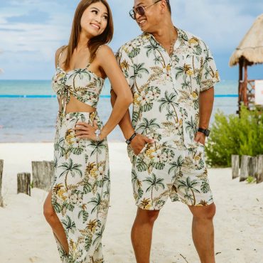 Family matching outfits, Hawaiian 2 piece crop top with dress, Shirts and shorts, Silky soft vacation resort wear . Hand made custom design