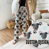 Custom Paw Design Pet Multi-color Paw Portrait Pajama pants Using Pet Photo + Name Custom Dog Personalized Pajama Pants Photo Pants