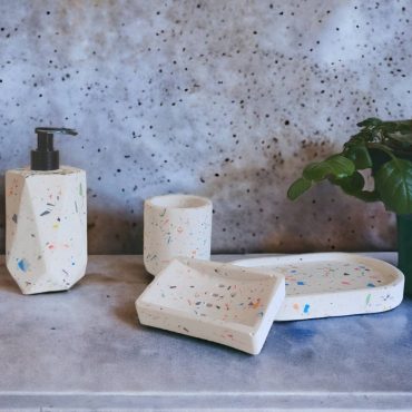 Bathroom Soap Dispenser Set, Colorful Kids Bath Decor, Cute Colorful Soap Pottery, Concrete Toothbrush Holder, Housewarming Gift,