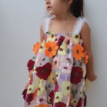 6M-6Y Flower tulle dress, White Dress with Big Flowers, First birthday dress, Toddler photo dress, Unicorn Dress, Princess Dress, Flowe girl