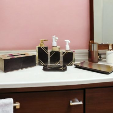 Black Marble Bathroom Accessories Set, Marble Soap Dispenser, Marble Tray, Tissue Paper Box, Soap Dish, Tooth Brush Holder, Glass/Dustbin