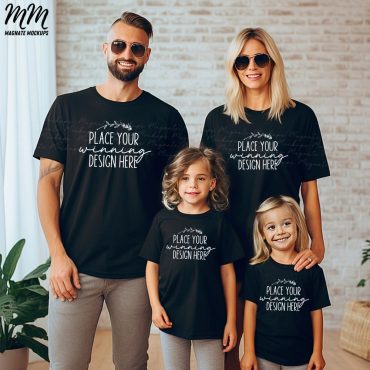 Gildan 5000 family of 4 black shirt mockup family of four mockups blank shirts 5000 families tee no tag mockup model 5000 black JPG download