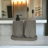 3 Pcs Concrete Bathroom Accessory Set, Modern Gray Soap Dish with Pump, Stylish Bath Sink Organizer, Natural Bath Storage, Home Gift Ideas