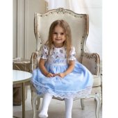 Floral Dress with Birds Personalized Dress Soft Cotton Girls Fairytale Birthday dress Blue & White Dress for Girls Toddler Girl Party Attire