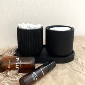 Bathroom Set With Tray, Cotton Pad Holder, Q-tip Jar, Bathroom Storage Jars with Lid, Black Bathroom Accessories Set, Bathroom Organiser Set