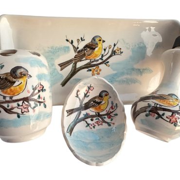 Bathroom Accessories Set with Bird, Liquid Soap Dispenser, Toothbrush Holder, Soap Dish, Lotion Dispenser, Bathroom Rustic Decor, Farmhouse