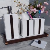 4pcs Bathroom Set-Luxury Full Bathroom Set, Decorative Bathroom Accessories, Wooden & White Bathroom Decor Set