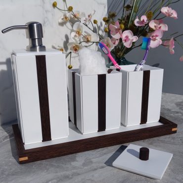 4pcs Bathroom Set-Luxury Full Bathroom Set, Decorative Bathroom Accessories, Wooden & White Bathroom Decor Set