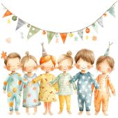 10 Pajama Party Clipart, Kids Slumber Party, Printable Watercolor clipart, High Quality PNGs, Digital download, Paper craft, junk journals