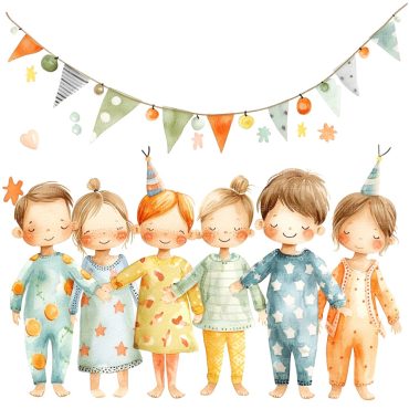 10 Pajama Party Clipart, Kids Slumber Party, Printable Watercolor clipart, High Quality PNGs, Digital download, Paper craft, junk journals