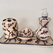 Bathroom Accessories Set with Birds, Liquid Soap Dispenser, Toothbrush Holder, Soap Dish, Lotion Dispenser, Bathroom Decor, Incense Holder