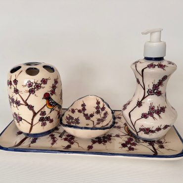 Bathroom Accessories Set with Birds, Liquid Soap Dispenser, Toothbrush Holder, Soap Dish, Lotion Dispenser, Bathroom Decor, Incense Holder