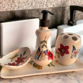 Bathroom Countertop Accessories with Butterflies, Liquid Soap Dispenser, Toothbrush Holder, Soap Dish, Lotion Dispenser, Bathroom Decor