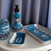 Bathroom Accessories Set with Sharks, Liquid Soap Dispenser with Pump, Toothbrush Holder, Soap Dish, Lotion Dispenser, Bathroom Ocean Decor