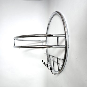 Vintage chrome pipe Bathroom shelf with clear glass and 4 hooks