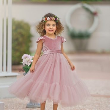 Dusty Pink velvet and tulle flower girl dress, Boho flower girl dress, toddler flower girl dress, Velvet girls dress, Boho Wedding dress