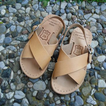 Children's Greek Leather Sandals, Kid's Cross Strap Slingback Sandals in Natural Color, Traditional Handmade Sandals, Real Leather Sandals