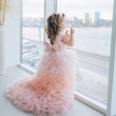 Blush pink birthday baby girl gown, first year birthday party dress, gown with train  for baby, gorgeous fluffy dress for kids, tutu dress