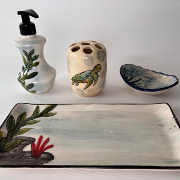 Bathroom Accessories Set & Sea Turtle, Liquid Soap Dispenser, Toothbrush Holder, Soap Dish, Lotion Dispenser, Beach House Bath Decor, Ocean