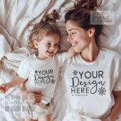 Mommy and me Mockup, Family Tshirt mockup, White shirt Mom Kids Family Mockup, White Bella Canvas 3001 T-shirt, Mama and mini Tshirt