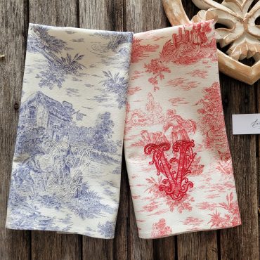 TOILE hand towel, personalized toile towel, initial towel, wedding gift, hostess gift