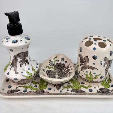 Bathroom Accessories Set & Sea Turtle, Liquid Soap Dispenser, Toothbrush Holder, Soap Dish, Lotion Dispenser, Beach House Bath Decor, Ocean