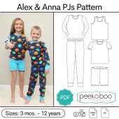Alex and Anna Pajamas PDF Sewing Pattern: Pajamas PDF Sewing pattern, toddler pajamas pattern, girls pajamas, boys pajamas