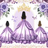 Light Purple Princess Dress Butterfly Floral Clipart, Purple Flowers watercolor Quinceañera Gold Crown Mexican Wedding Dress Clipart CA171