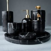 Natural Black Marble 7 Piece Bathroom Set - Handcrafted, 100% Natural Stone, Bathroom Accessories