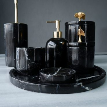 Natural Black Marble 7 Piece Bathroom Set - Handcrafted, 100% Natural Stone, Bathroom Accessories