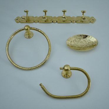 Unlacquered Brass Bathroom Accessory Set, 4 PCS Bath Ensemble Set Includes, Soap Dish , Toilet Roll Holder, Towel Ring , Hooks Wall Mounted