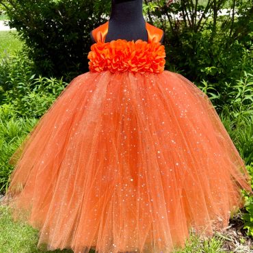 Orange Princess Tutu Dress for Girls - Sparkle Dot Tulle - Floral Bodice - Princess Dress Toddlers - Tutus for Baby - Birthday Dress Up