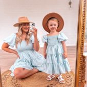 Light Blue Puff Sleeve, Mommy and Me dresses, mother daughter dresses, matching dresses, mommy and me outfits, family matching, mommy and me
