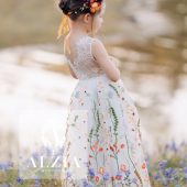 White Wildflowers Embroidered Tulle Flower Girl Dress